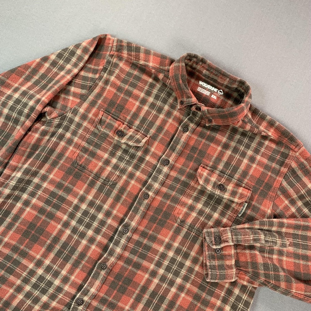 Wolverine Shirt Mens 2XL Red Plaid Cotton Flannel Long Sleeve Button Up Workwear
